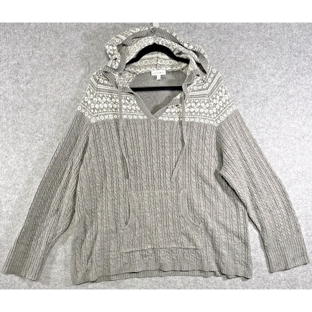 Fashion Bug Sweater Hoodie Women 2X Gray Fair Isle Cable Knit AW11071359